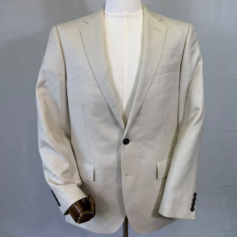 J.Crew Ludlow Suit Mens 40R 34W Beige Wool Silk Linen Vitale Barberis Canonico
